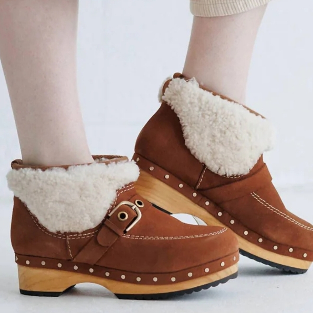 Free People Oak Clog Boot Designer Fur Suede #57